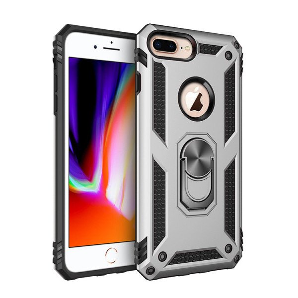 Wholesale iPhone 8 Plus / 7 Plus Tech Armor Ring Grip Case with Metal Plate (Silver)